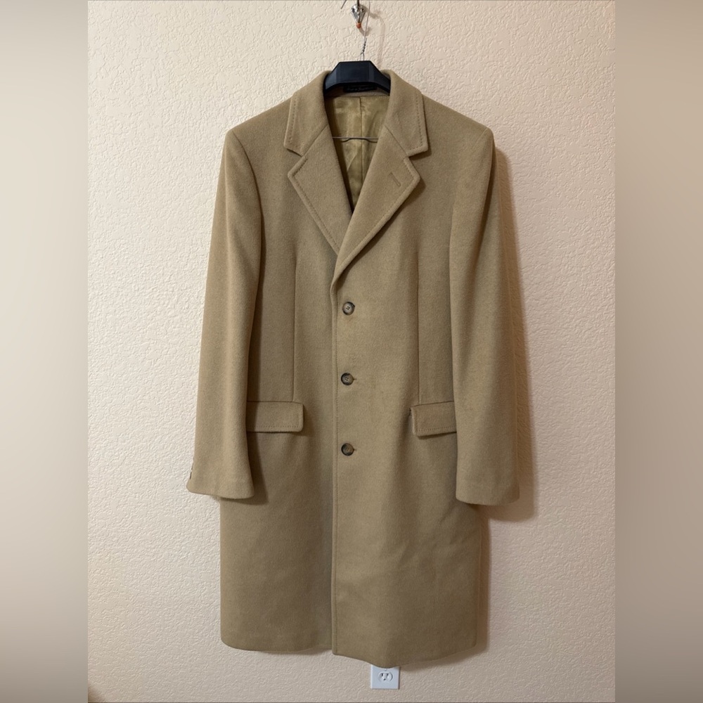 Adams Row Mens Cashmere Wool Blend Medium Luxury  Top Over Coat‎ Tan Sz 42 Long